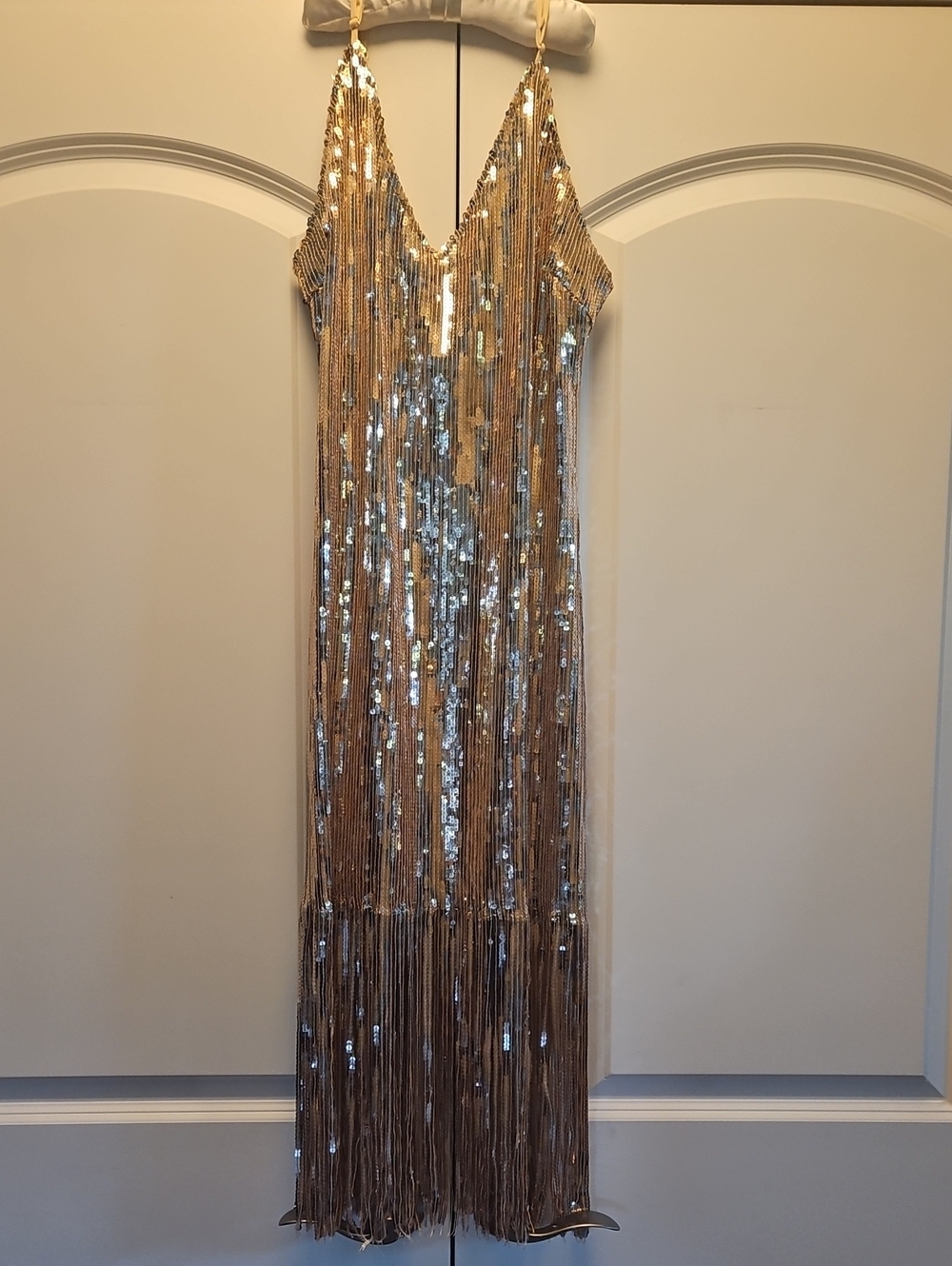 Gold Sequin Fringe Slip Dress